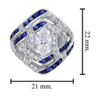 GIA 1 Ct Marquise Diamond Blue Sapphire Art Deco Style 18K White Gold Ring
