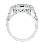 Octagon Blue Aquamarine & Sapphire Diamond Art Deco Style White Gold Ring