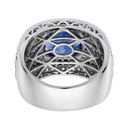 Octagon Shape Blue Sapphire &amp; Black Onyx Diamond Art Deco Style Men Band Ring