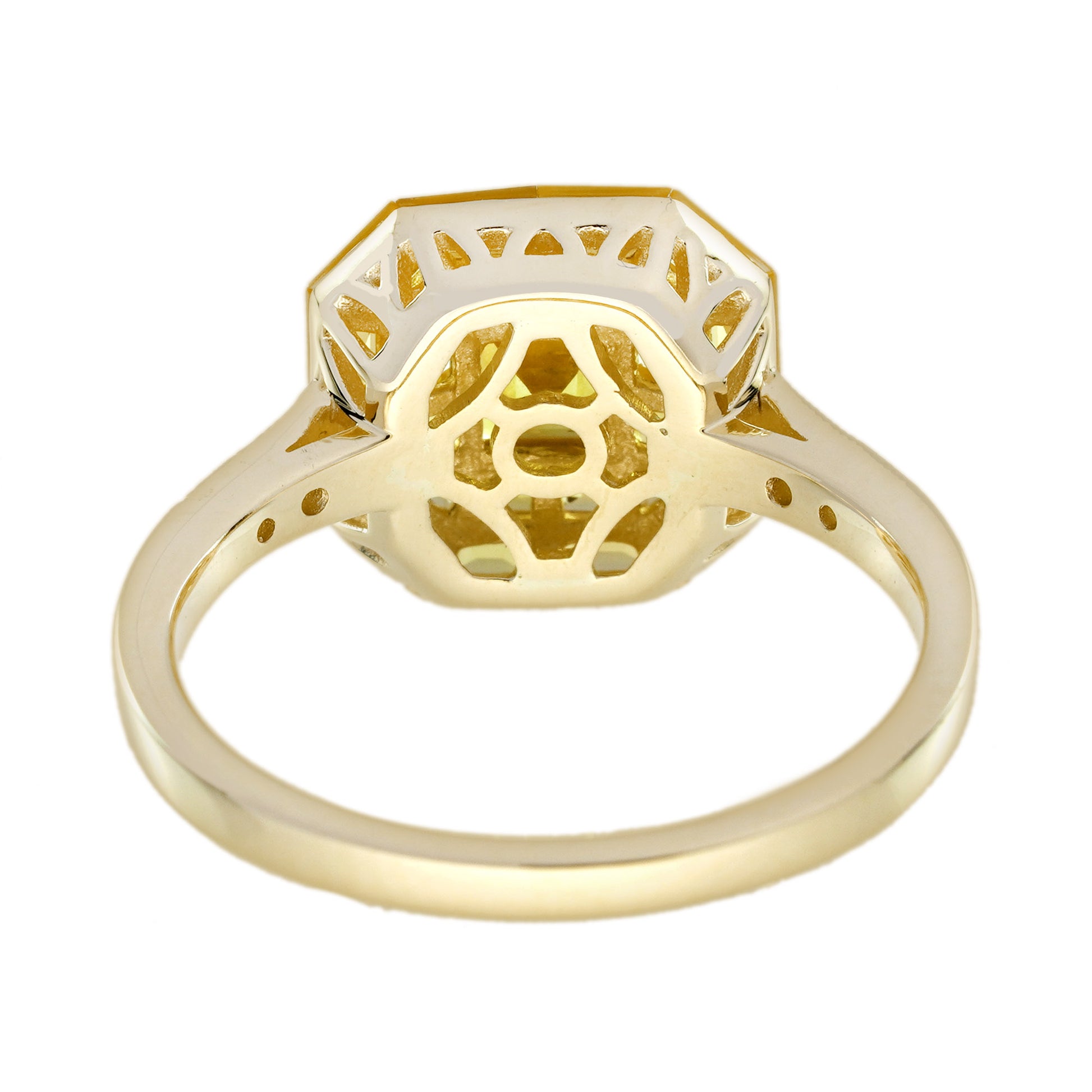 Invisible Set Yellow Sapphire Diamond Art Deco Style 14K Yellow Gold Ring