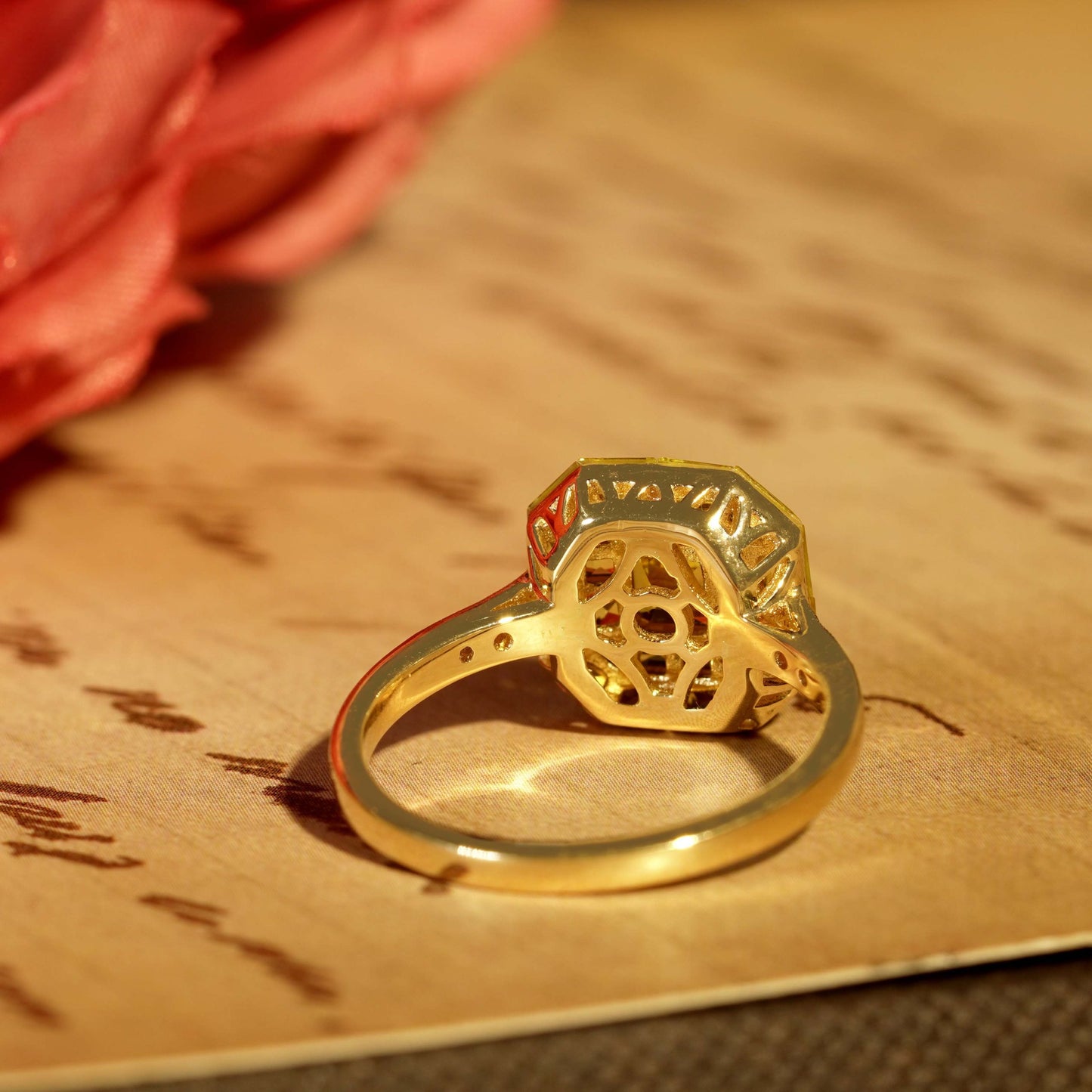 invisible set yellow sapphire diamond art deco style 14k yellow gold ring