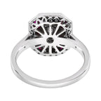 Diamond Illusion Set & Red Ruby Art Deco Style Statement 14K White Gold Ring
