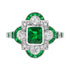 Green Emerald & Old Cut Diamond Vintage Inspired Art Deco White Gold Ring