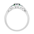 Diamond & Emerald Sapphire Vintage Inspired Art Deco Style White Gold Ring