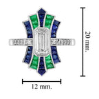 Diamond & Emerald Sapphire Vintage Inspired Art Deco Style White Gold Ring