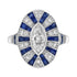 Marquise Shape Diamond & Blue Sapphire Art Deco Style 18K White Gold Shield Ring