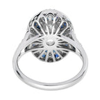Marquise Shape Diamond & Blue Sapphire Art Deco Style 18K White Gold Shield Ring