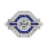 Hexagon Step Cut Diamond French Cut Blue Sapphire Art Deco Style Halo Gold Ring
