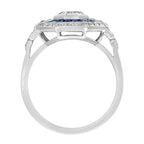 Hexagon Step Cut Diamond French Cut Blue Sapphire Art Deco Style Halo Gold Ring