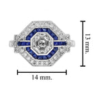 Hexagon Step Cut Diamond French Cut Blue Sapphire Art Deco Style Halo Gold Ring