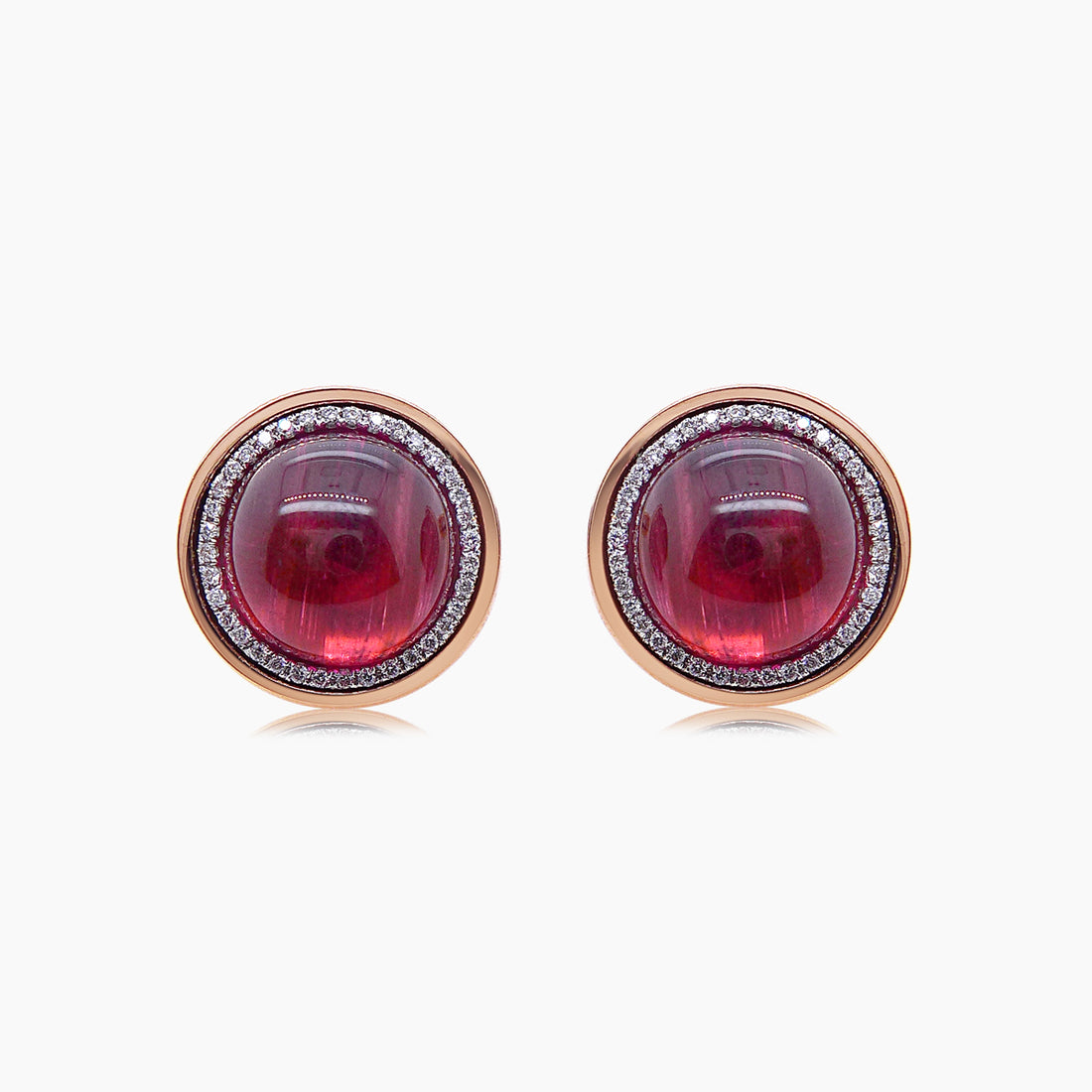 Red Rubellite &amp; White Diamond 18K Rose Gold Button Cufflinks