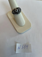 Black White Diamonds Pave Set 14K White Gold Statement Cocktail Unique Ring