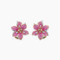 Pink Sapphire Ruby White & Fancy Diamond Lilly Flower 18K Rose Gold Earrings