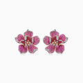 Pink Sapphire Ruby & Fancy & White Diamond Lilly Flower 18K Rose Gold Earrings