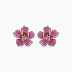 Pink Sapphire Ruby & Fancy & White Diamond Lilly Flower 18K Rose Gold Earrings
