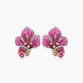 Pink Sapphire Ruby Multi-Gemstone Lilly Flower 18K Rose Gold Earrings