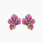 Pink Sapphire Ruby Multi-Gemstone Lilly Flower 18K Rose Gold Earrings