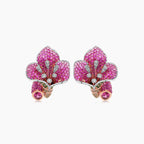 Pink Sapphire Ruby Multi-Gemstone Lilly Flower 18K Rose Gold Earrings