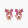 Pink Sapphire & Ruby Pearl Diamonds Butterfly Sweet 18K Rose Gold Clip Earrings