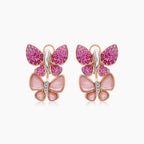 Pink Sapphire & Ruby Pearl Diamonds Butterfly Sweet 18K Rose Gold Clip Earrings