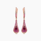 Pink Sapphire & Ruby & White Diamond Pave Set Floral 18K Rose Gold Drop Earrings