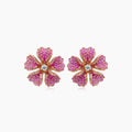 Pink Sapphire Ruby & Fancy Diamond 18K Rose Gold Floral Design Earrings
