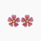Pink Sapphire Ruby & Fancy Diamond 18K Rose Gold Floral Design Earrings