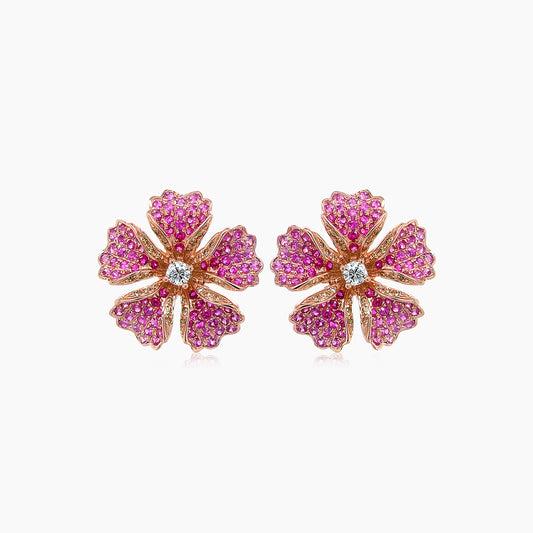 Pink Sapphire Ruby & Fancy Diamond 18K Rose Gold Floral Design Earrings