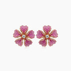 Pink Sapphire Ruby & Fancy Diamond 18K Rose Gold Floral Design Earrings