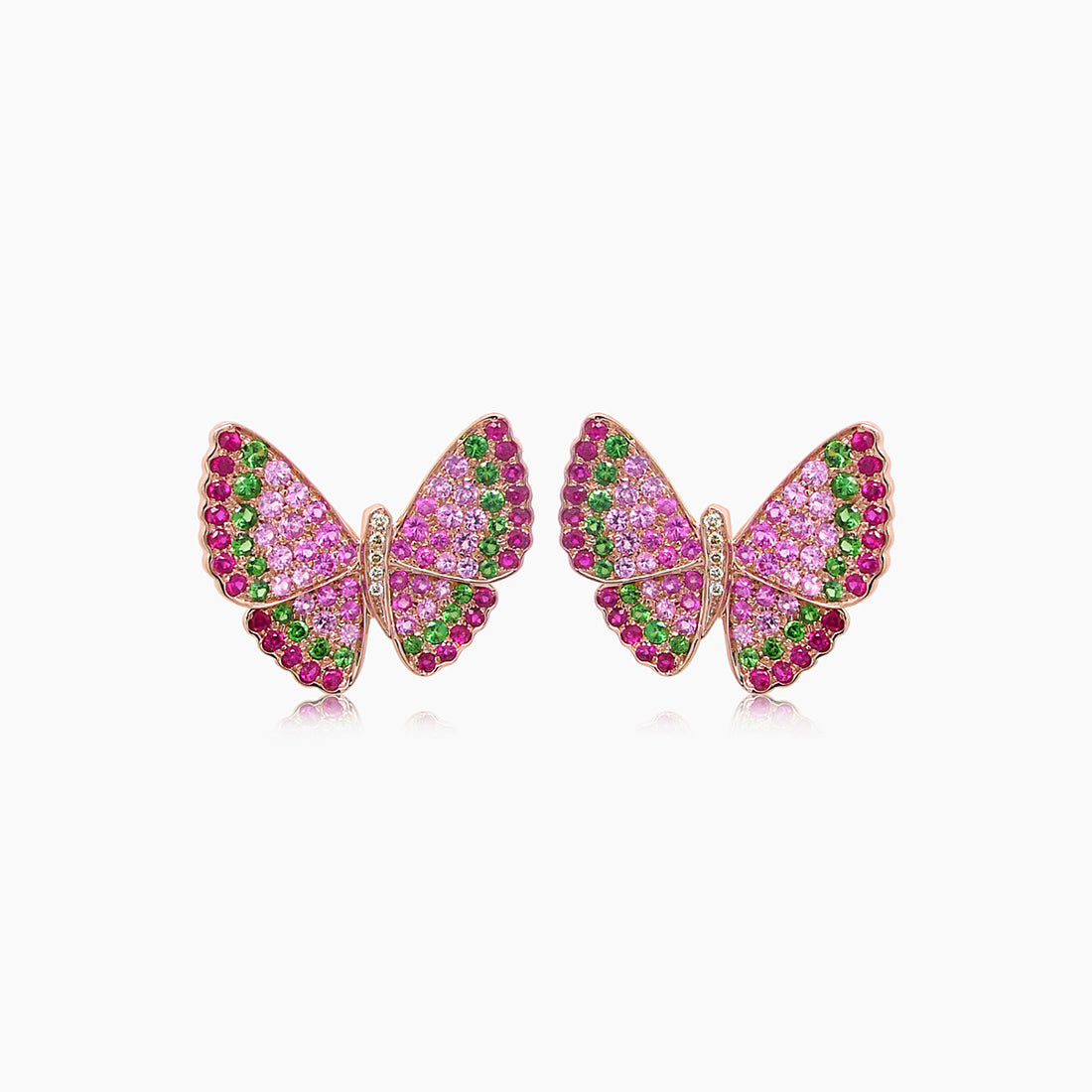 Pink Sapphire &amp; Ruby &amp; Diamonds Butterfly Sweet 18K Rose Gold Clip Earrings