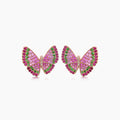 Pink Sapphire & Ruby & Diamonds Butterfly Sweet 18K Rose Gold Clip Earrings