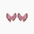 Pink Sapphire & Ruby & Diamonds Butterfly Sweet 18K Rose Gold Clip Earrings