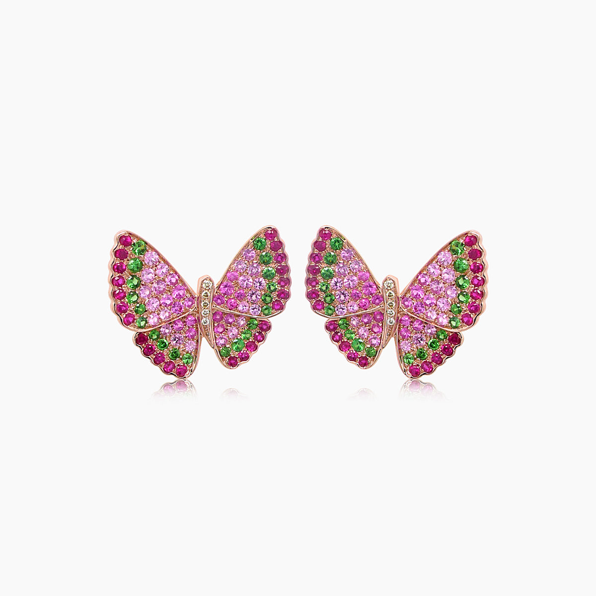 pink sapphire & ruby & diamonds butterfly sweet 18k rose gold clip earrings