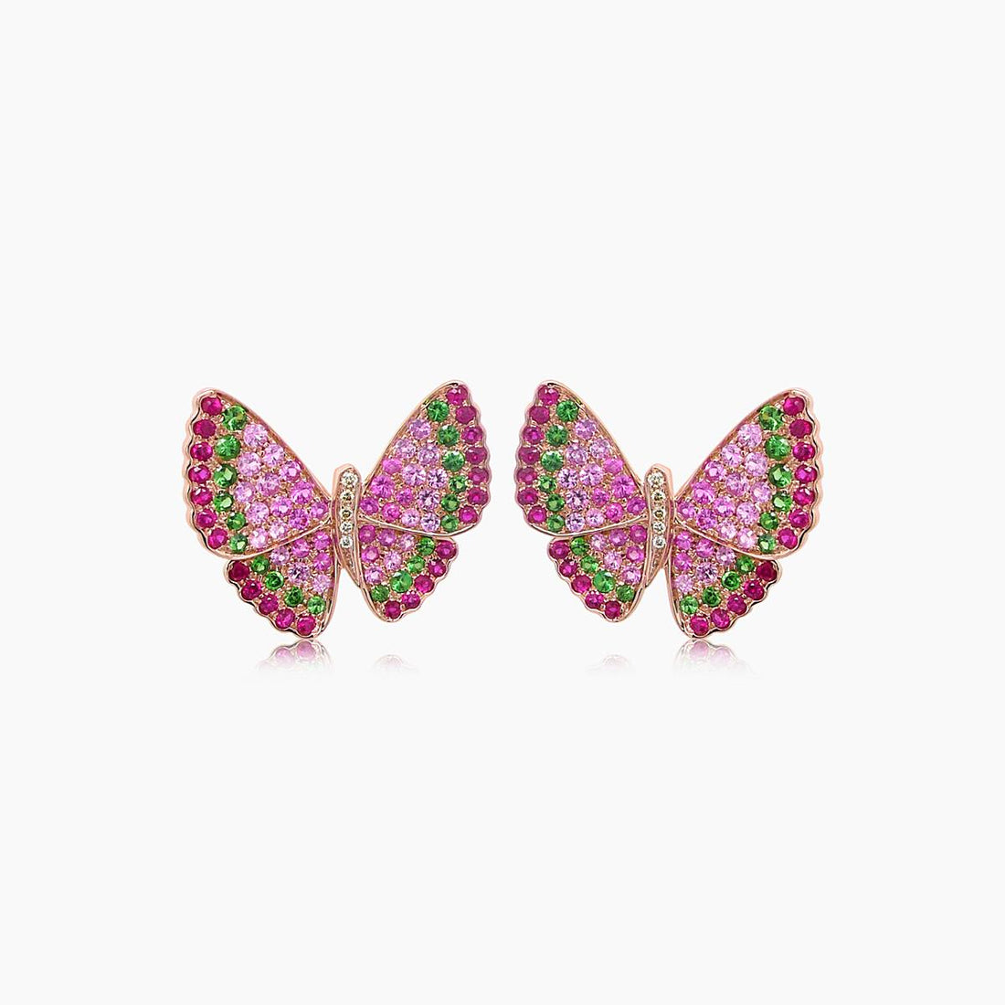 Pink Sapphire &amp; Ruby &amp; Diamonds Butterfly Sweet 18K Rose Gold Clip Earrings