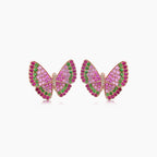 Pink Sapphire & Ruby & Diamonds Butterfly Sweet 18K Rose Gold Clip Earrings