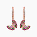 Pink Sapphire & Ruby & Diamonds Butterfly Sweet 18K Rose Gold Clip Earrings