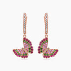 Pink Sapphire & Ruby & Diamonds Butterfly Sweet 18K Rose Gold Clip Earrings