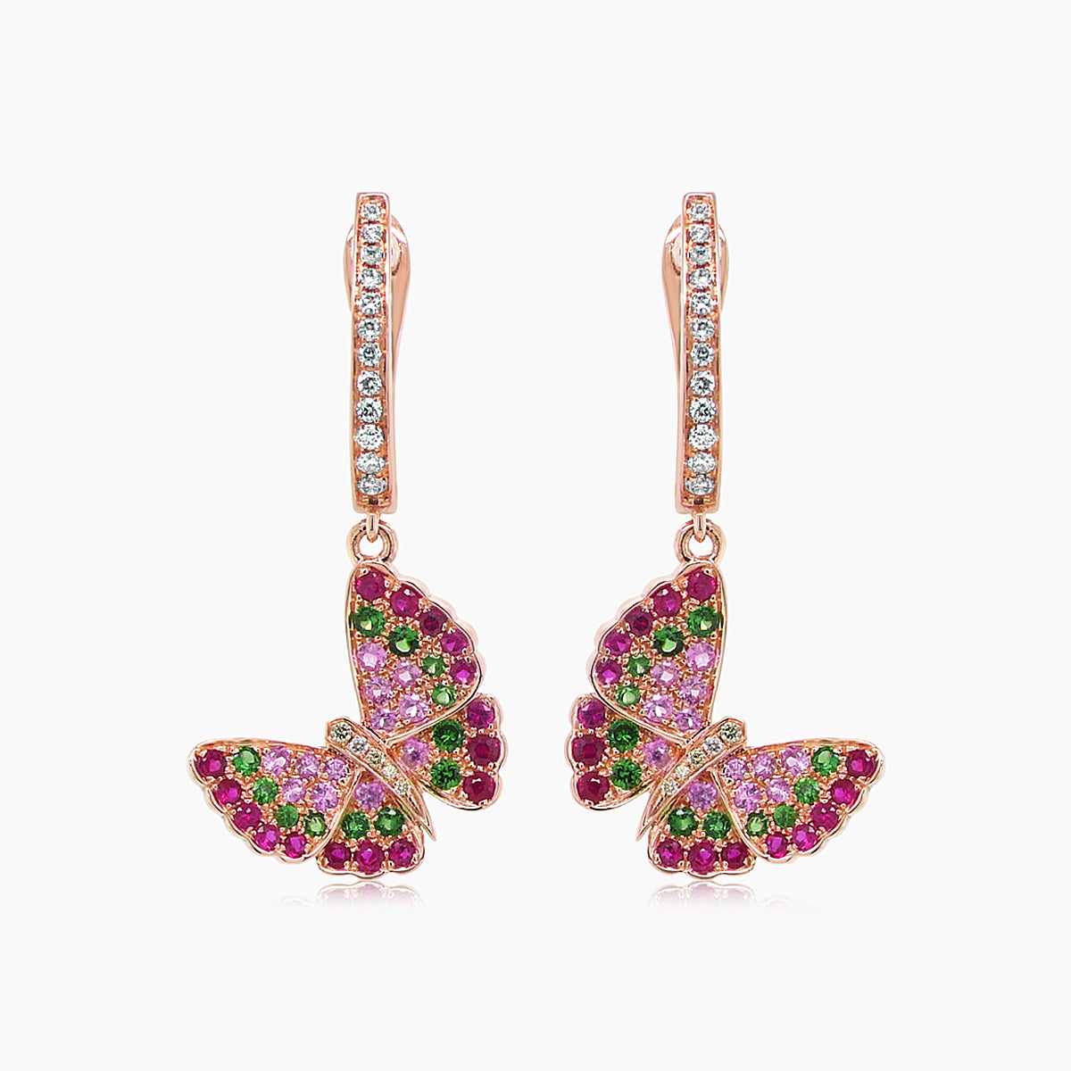 pink sapphire & ruby & diamonds butterfly sweet 18k rose gold clip earrings