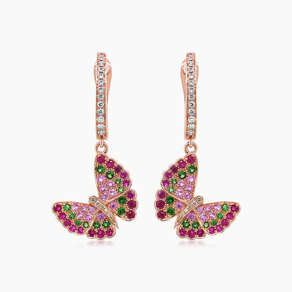 Pink Sapphire & Ruby & Diamonds Butterfly Sweet 18K Rose Gold Clip Earrings