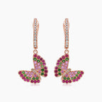 Pink Sapphire & Ruby & Diamonds Butterfly Sweet 18K Rose Gold Clip Earrings