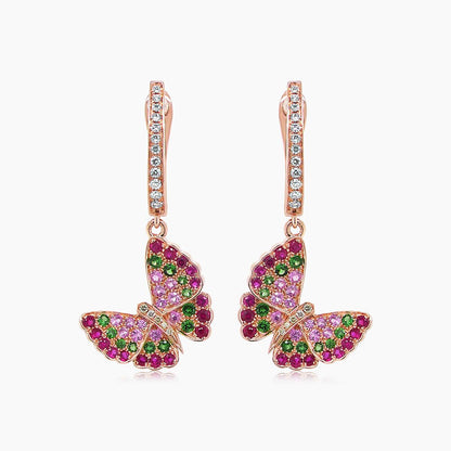 Pink Sapphire & Ruby & Diamonds Butterfly Sweet 18K Rose Gold Clip Earrings