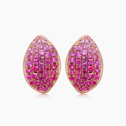 Ruby & Pink Sapphire Pave Set 18K Rose Gold Drop Earring