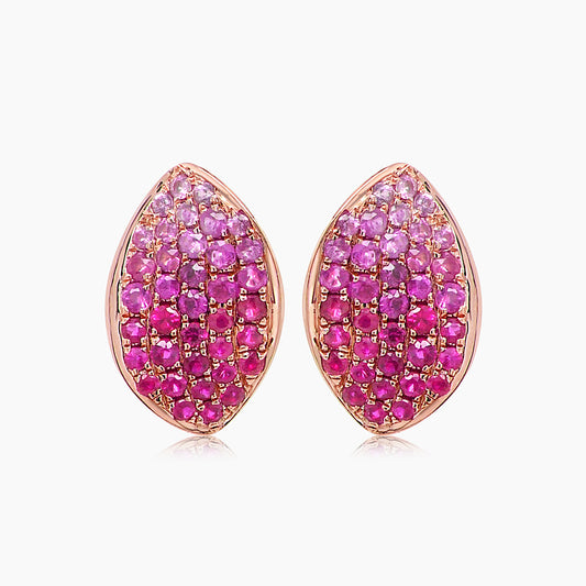 Ruby & Pink Sapphire Pave Set 18K Rose Gold Drop Earring