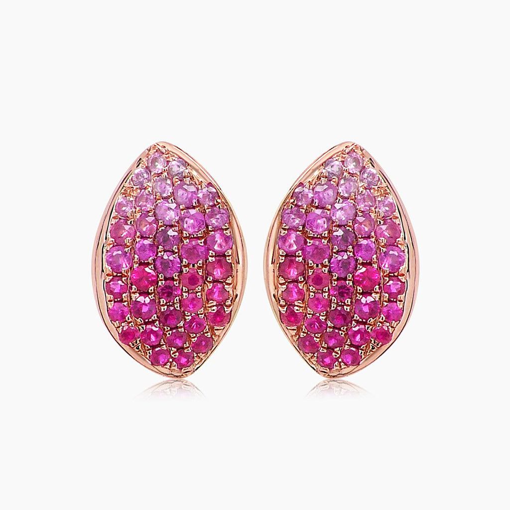 Ruby & Pink Sapphire Pave Set 18K Rose Gold Drop Earring