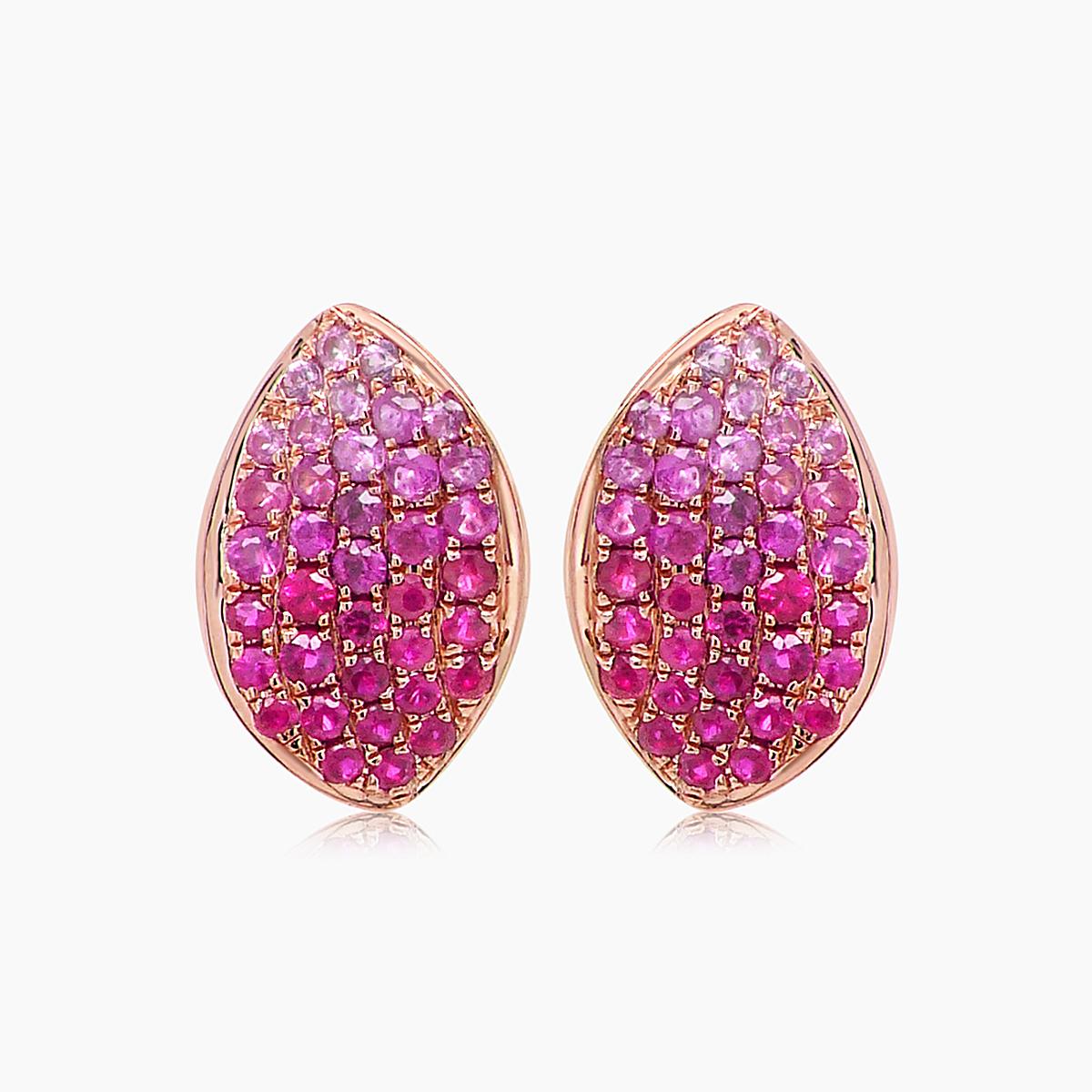 Ruby & Pink Sapphire Pave Set 18K Rose Gold Drop Earring
