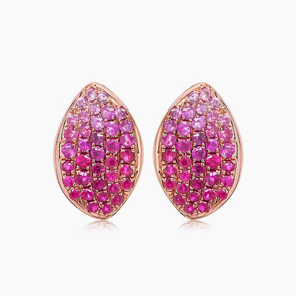 Ruby & Pink Sapphire Pave Set 18K Rose Gold Drop Earring