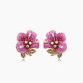 Pink Sapphire Ruby Multi-Gemstone Lilly Flower 18K Rose Gold Earrings