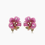 Pink Sapphire Ruby Multi-Gemstone Lilly Flower 18K Rose Gold Earrings