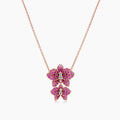 Pink Sapphire Ruby & Fancy Diamond Floral Rose Gold Butterfly Pendant Necklace