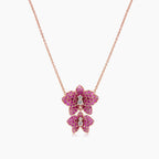 Pink Sapphire Ruby & Fancy Diamond Floral Rose Gold Butterfly Pendant Necklace